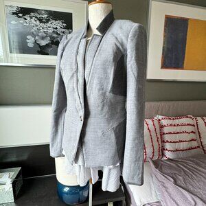 White House Black Market Gray Tone on Tone Colorblock Wool Blazer US8   - 1H2126